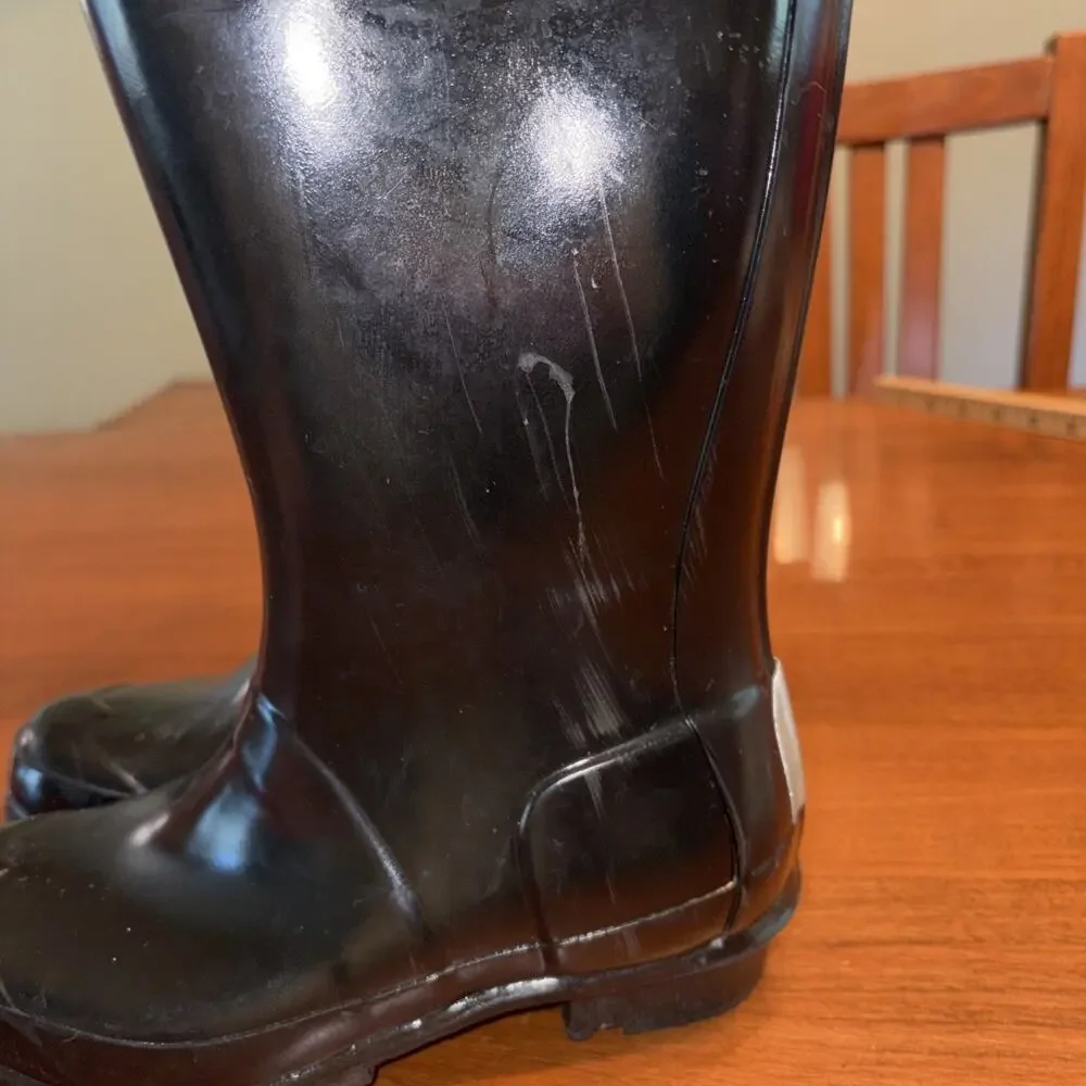 Kids Hunter Waterproof Rain Boot Black Gloss Rubber Boots Youth Sz 3B/4G